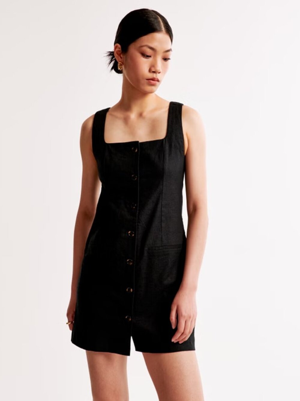 The A&F Mara Squareneck Linen-Blend Vest Mini Dress Black Pinafore large